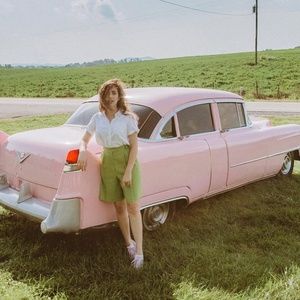 Vintage Lime Green Pleated Shorts